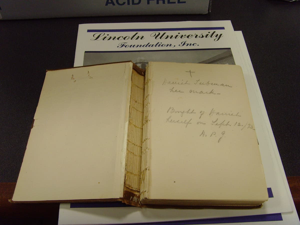The Harriet Tubman book before its restoration in 2025.