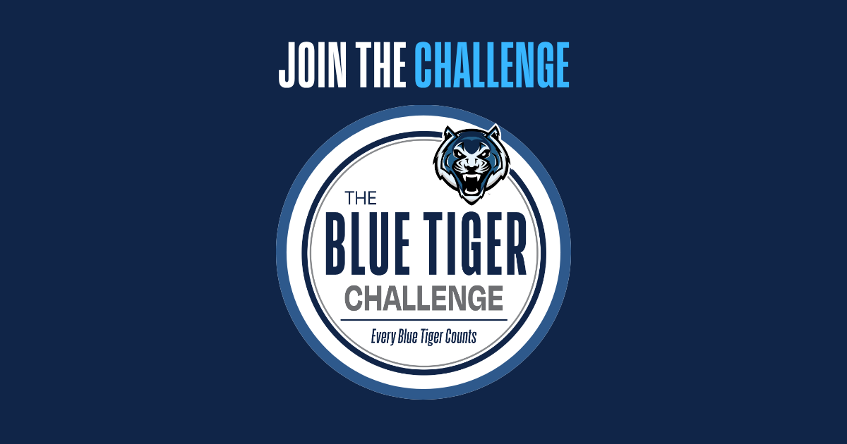 Lincoln University of Missouri graphic with text that says "Blue Tiger Challenge, Every Blue Tiger Counts."
