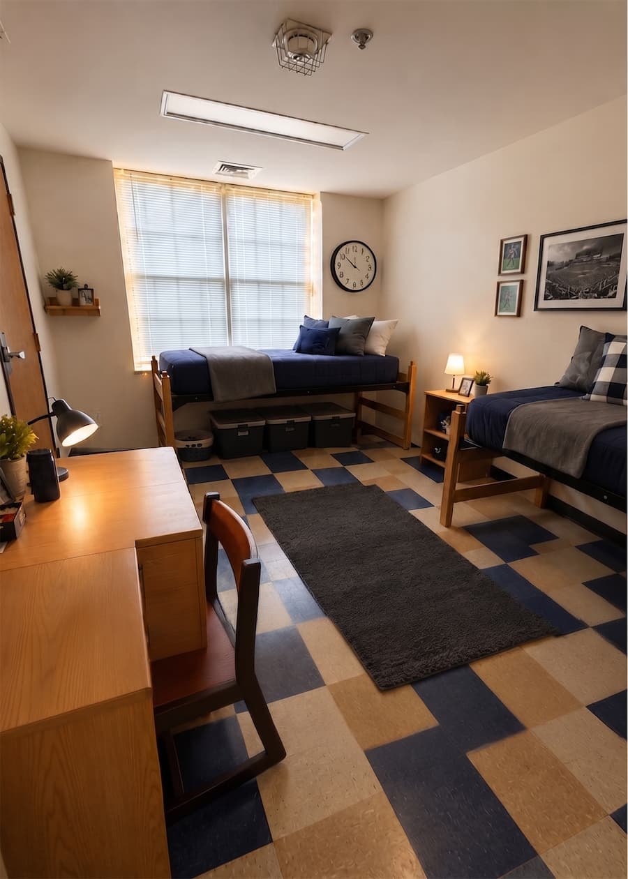 Bedroom in the Tull Hall dorm.